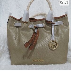 Michael Kors Gold and Brown Tote Bag. missing crossbody strap.